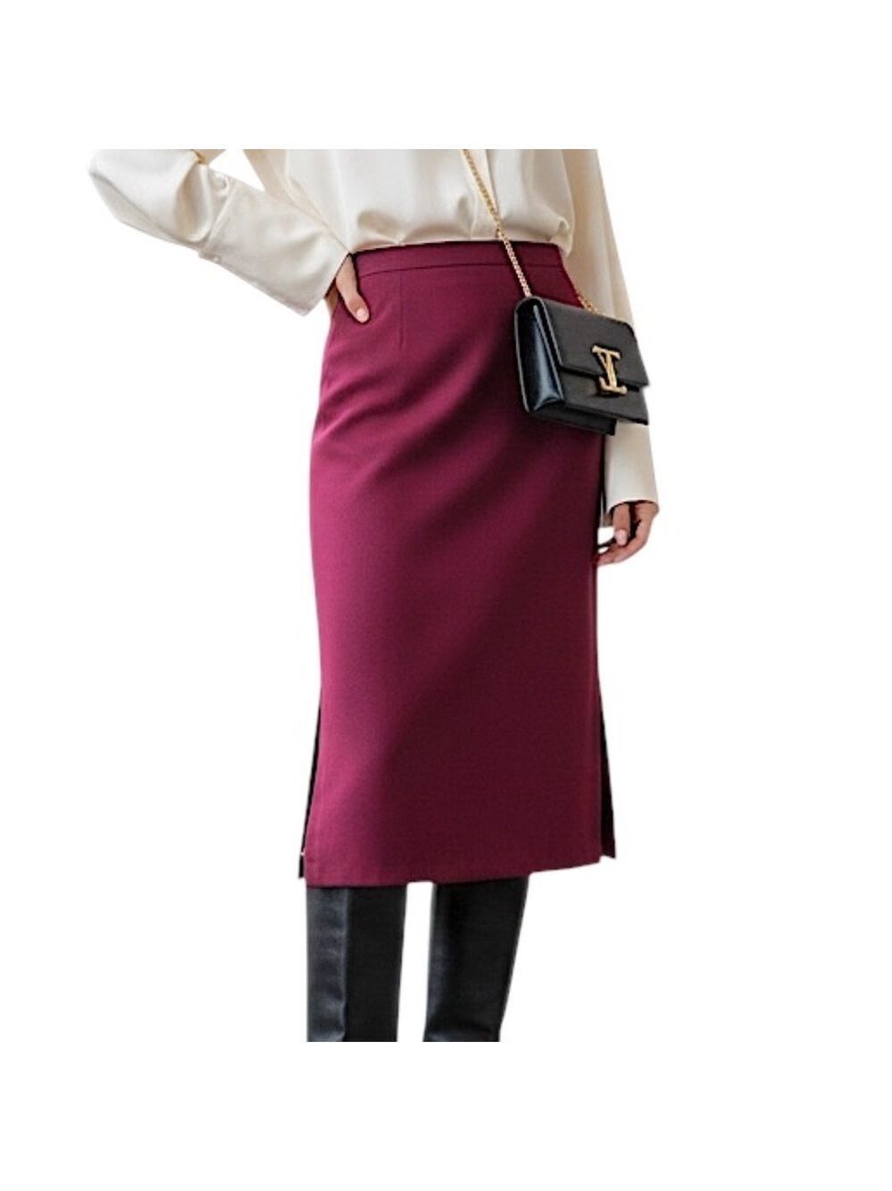 Vintage 70s a line burgundy double knit polyester old money retro midi skirt 14